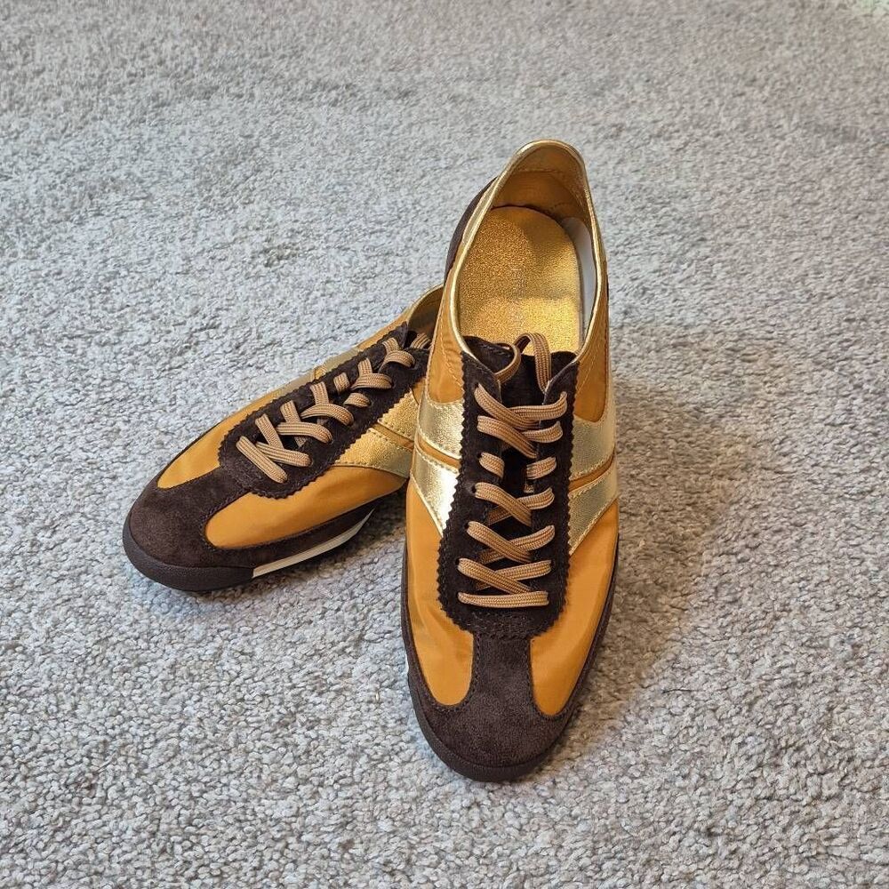 Anthropologie Jeffrey Campbell Track Star Sneakers Size 7 Brown Gold - Picture 4 of 9